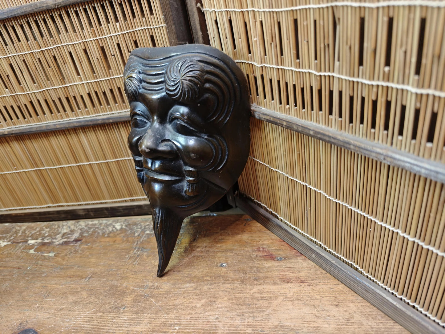 Meiji Era Japanese Okina Noh Mask Signed Steel Antique from Japan Auction