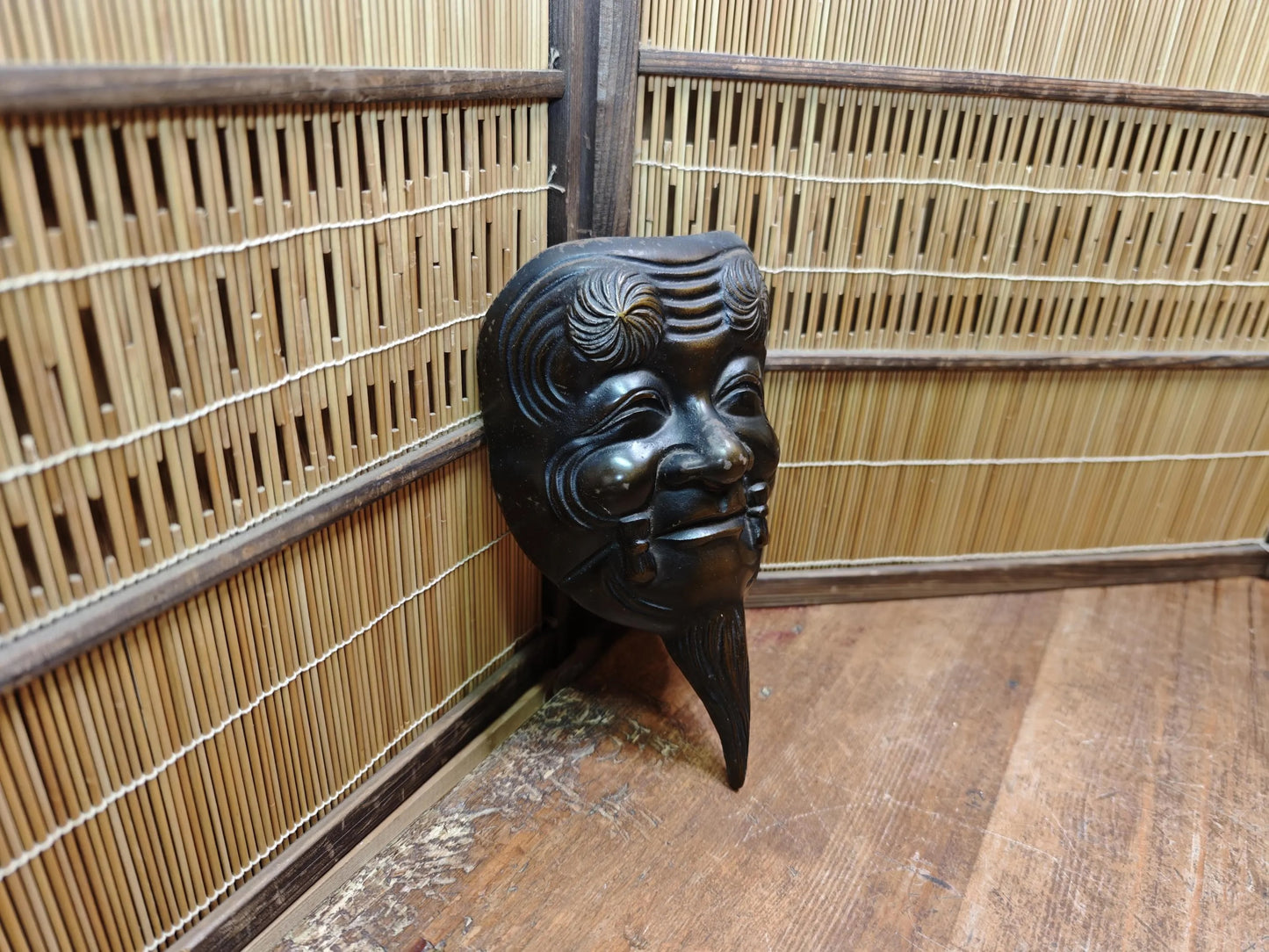 Meiji Era Japanese Okina Noh Mask Signed Steel Antique from Japan Auction