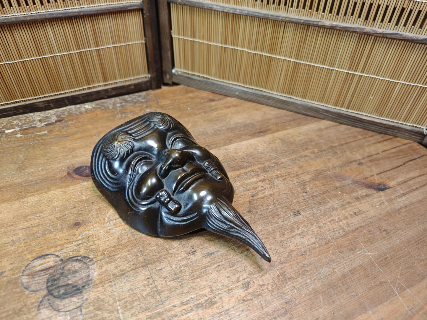 Meiji Era Japanese Okina Noh Mask Signed Steel Antique from Japan Auction