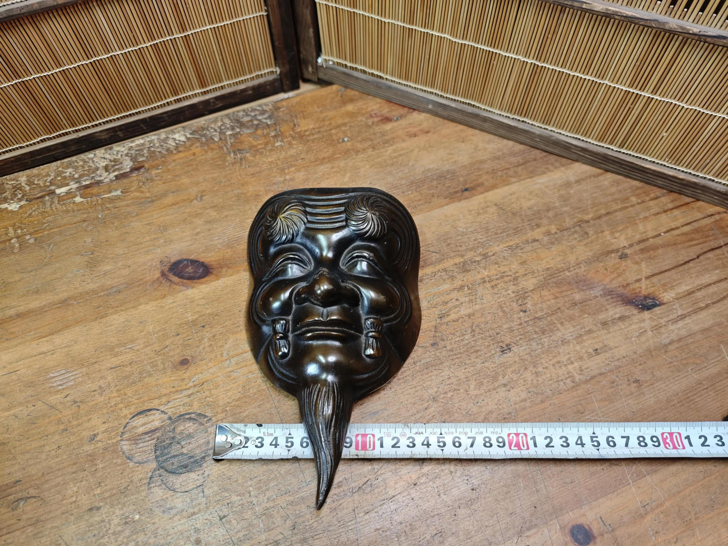Meiji Era Japanese Okina Noh Mask Signed Steel Antique from Japan Auction