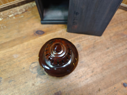 Rare Japanese Antique Wooden Koro Incense Burner Maki-e Shell Inlay