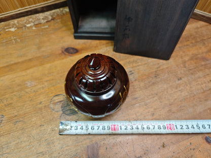 Rare Japanese Antique Wooden Koro Incense Burner Maki-e Shell Inlay