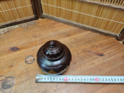 Meiji Era Japanese Wooden Koro Incense Burner Gold Maki-e Mother Pearl Inlay