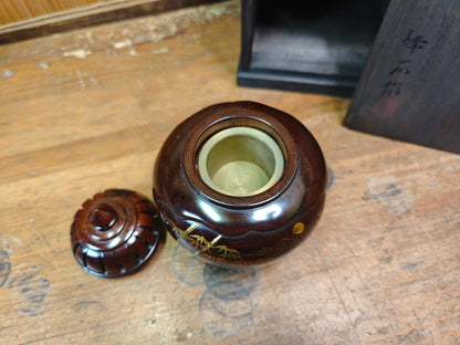 Rare Japanese Antique Wooden Koro Incense Burner Maki-e Shell Inlay