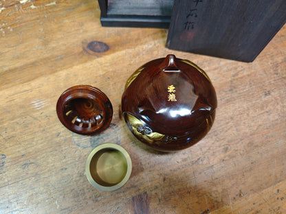 Rare Japanese Antique Wooden Koro Incense Burner Maki-e Shell Inlay
