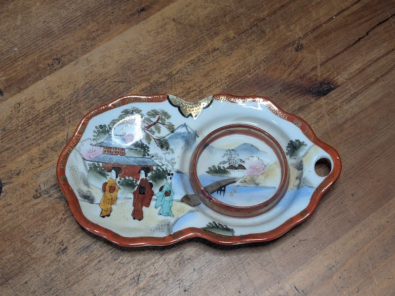 Antique Japanese Kutani Saucer Meiji Era Shoza Style Hand Painted Porcelain