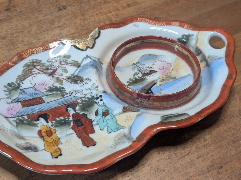 Antique Japanese Kutani Saucer Meiji Era Shoza Style Hand Painted Porcelain