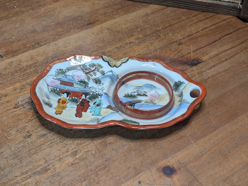 Antique Japanese Kutani Saucer Meiji Era Shoza Style Hand Painted Porcelain
