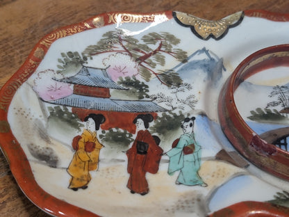 Antique Japanese Kutani Saucer Meiji Era Shoza Style Hand Painted Porcelain