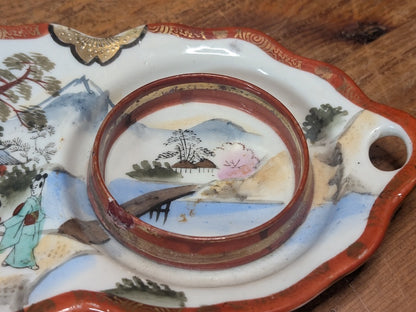 Antique Japanese Kutani Saucer Meiji Era Shoza Style Hand Painted Porcelain