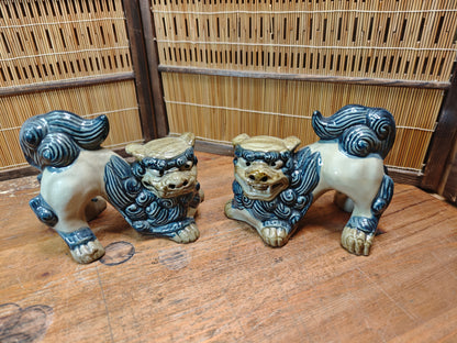 Vintage Okinawan Shisa Pair Large Japan pottery Guardian Lion Statues