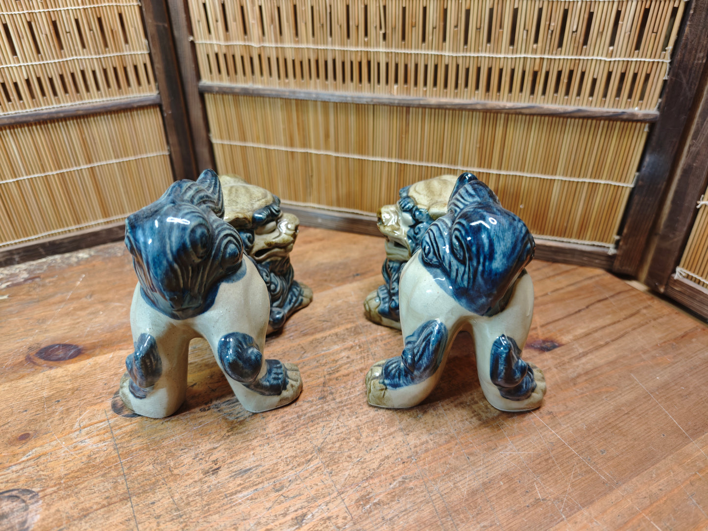 Vintage Okinawan Shisa Pair Large Japan pottery Guardian Lion Statues