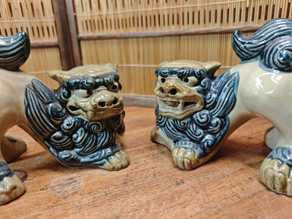 Vintage Okinawan Shisa Pair Large Japan pottery Guardian Lion Statues