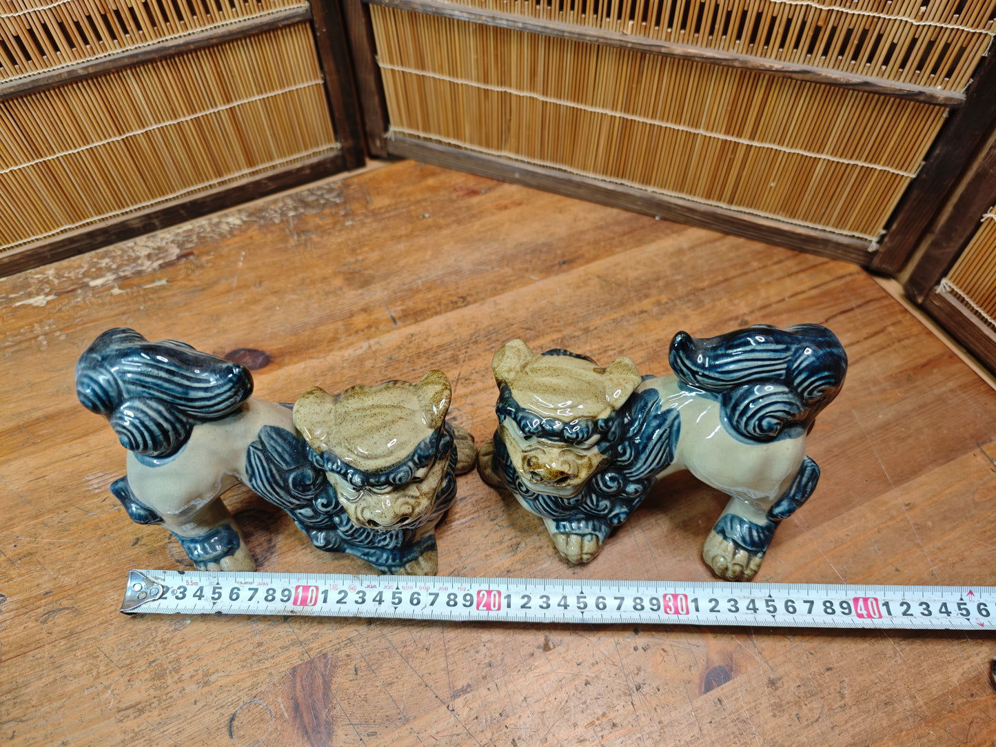 Vintage Okinawan Shisa Pair Large Japan pottery Guardian Lion Statues