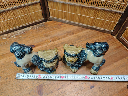 Vintage Okinawan Shisa Pair Large Japan pottery Guardian Lion Statues