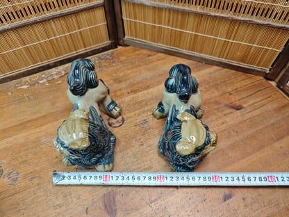 Vintage Okinawan Shisa Pair Large Japan pottery Guardian Lion Statues