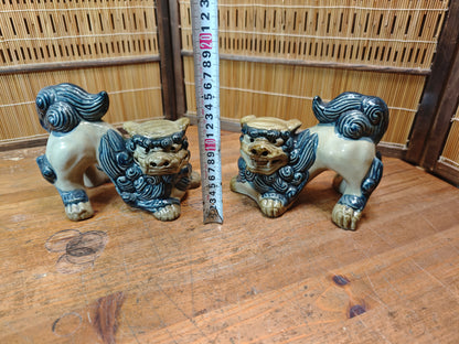 Vintage Okinawan Shisa Pair Large Japan pottery Guardian Lion Statues