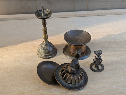 1910s Japanese Butsugu Brass Incense Set Shishi Antique 4 Piece
