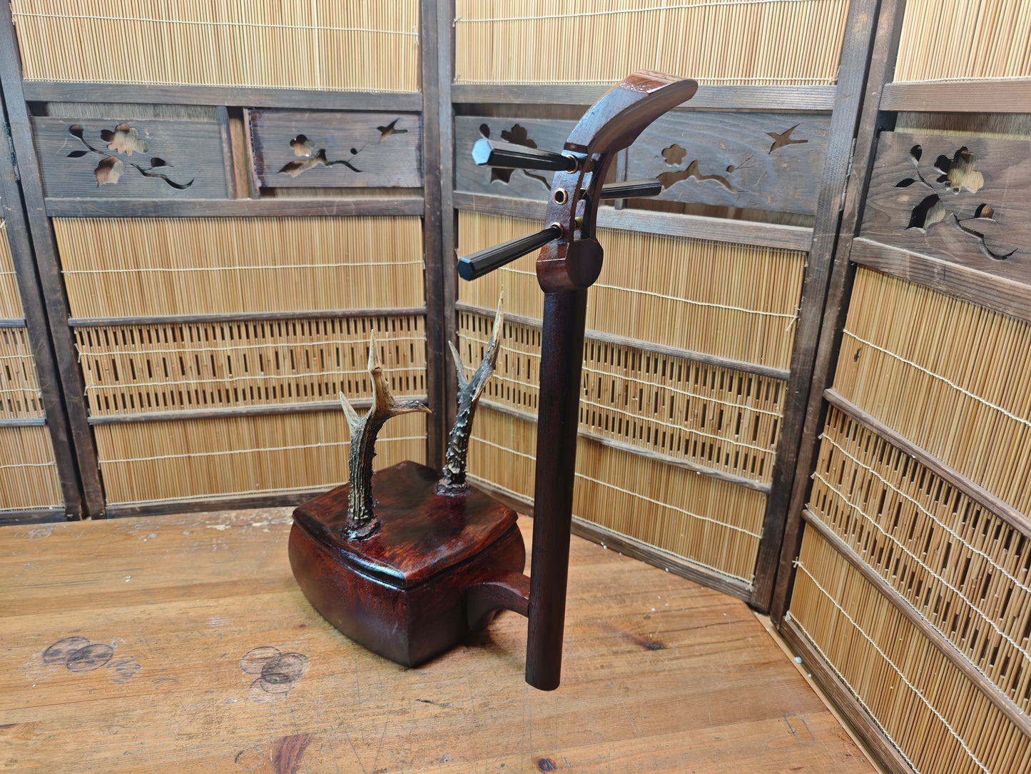 One of a Kind Katana Stand Handmade from 1950s Shamisen Antique Japan