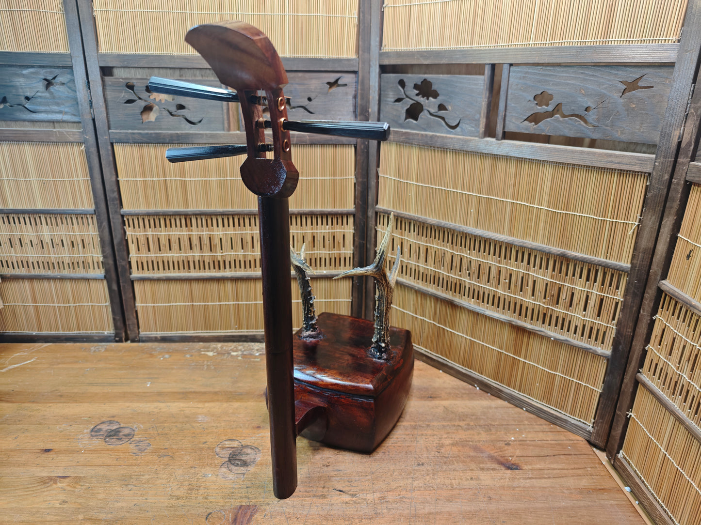 One of a Kind Katana Stand Handmade from 1950s Shamisen Antique Japan