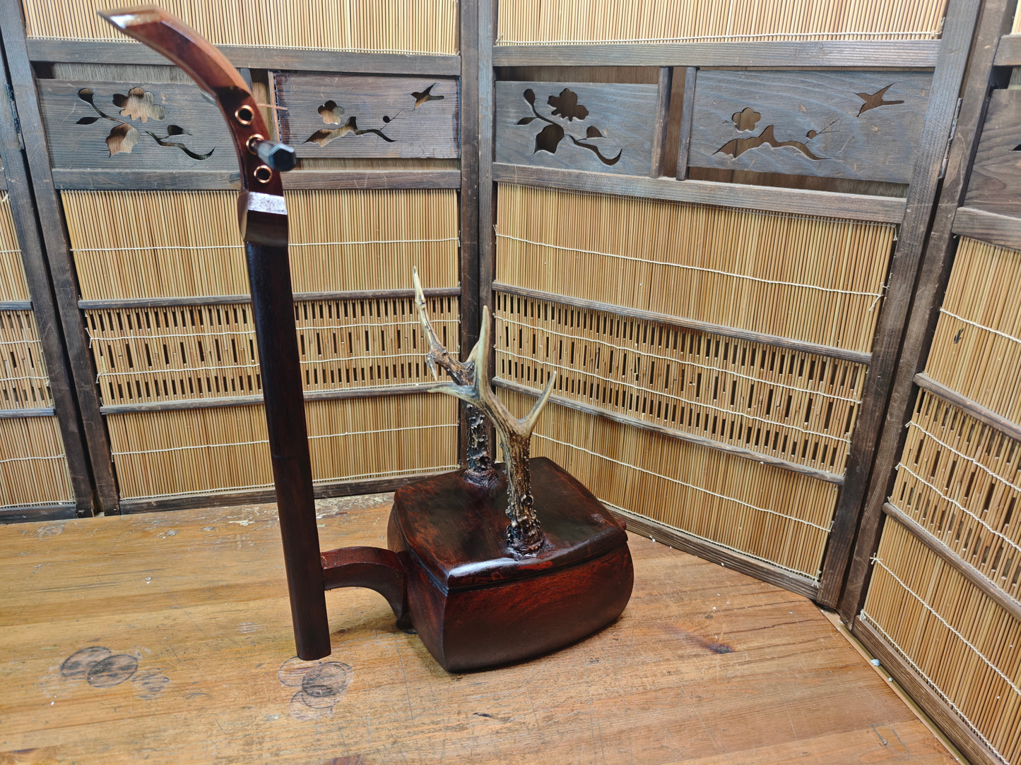 One of a Kind Katana Stand Handmade from 1950s Shamisen Antique Japan