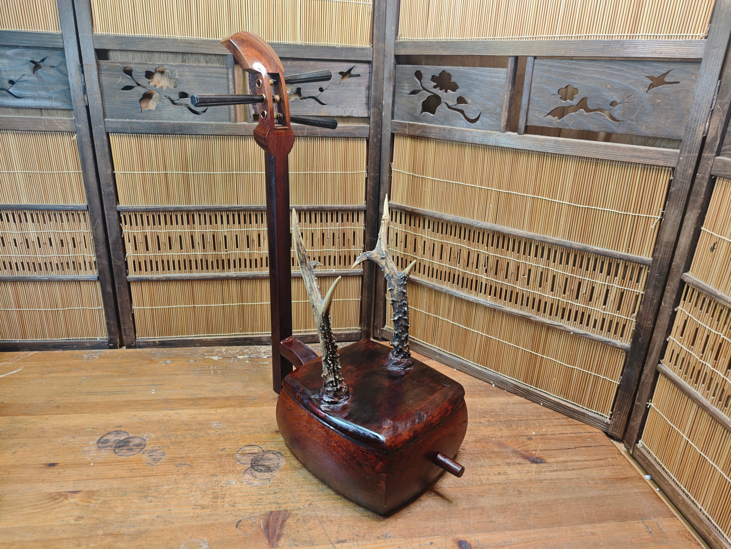 One of a Kind Katana Stand Handmade from 1950s Shamisen Antique Japan