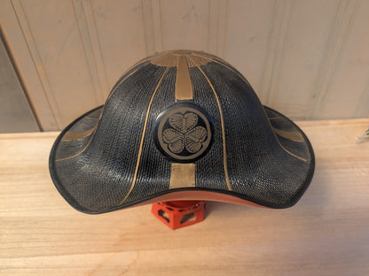 1850s Japan Lacquered Jingasa Helmet Tokugawa Mitsuba Aoi Mon Rare Edo Samurai