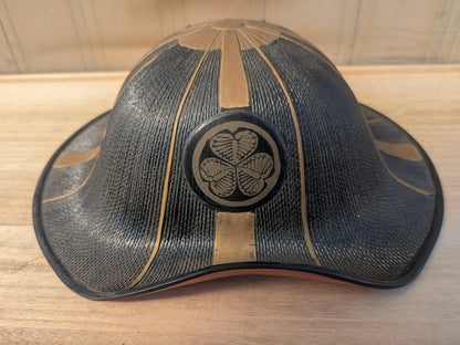 1850s Japan Lacquered Jingasa Helmet Tokugawa Mitsuba Aoi Mon Rare Edo Samurai