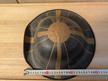 1850s Japan Lacquered Jingasa Helmet Tokugawa Mitsuba Aoi Mon Rare Edo Samurai
