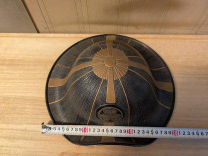 1850s Japan Lacquered Jingasa Helmet Tokugawa Mitsuba Aoi Mon Rare Edo Samurai