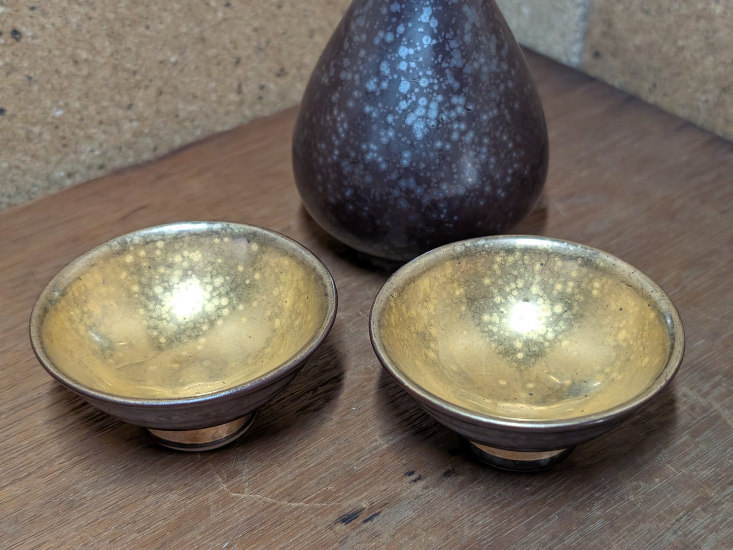 Vintage Japanese Sake Set Handmade Ceramic Gold Leaf Signed Artist Rare Full Set Japan