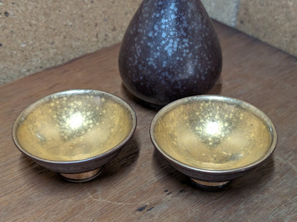 Vintage Japanese Sake Set Handmade Ceramic Gold Leaf Signed Artist Rare Full Set Japan