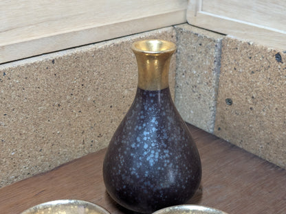 Vintage Japanese Sake Set Handmade Ceramic Gold Leaf Signed Artist Rare Full Set Japan