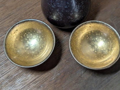 Vintage Japanese Sake Set Handmade Ceramic Gold Leaf Signed Artist Rare Full Set Japan