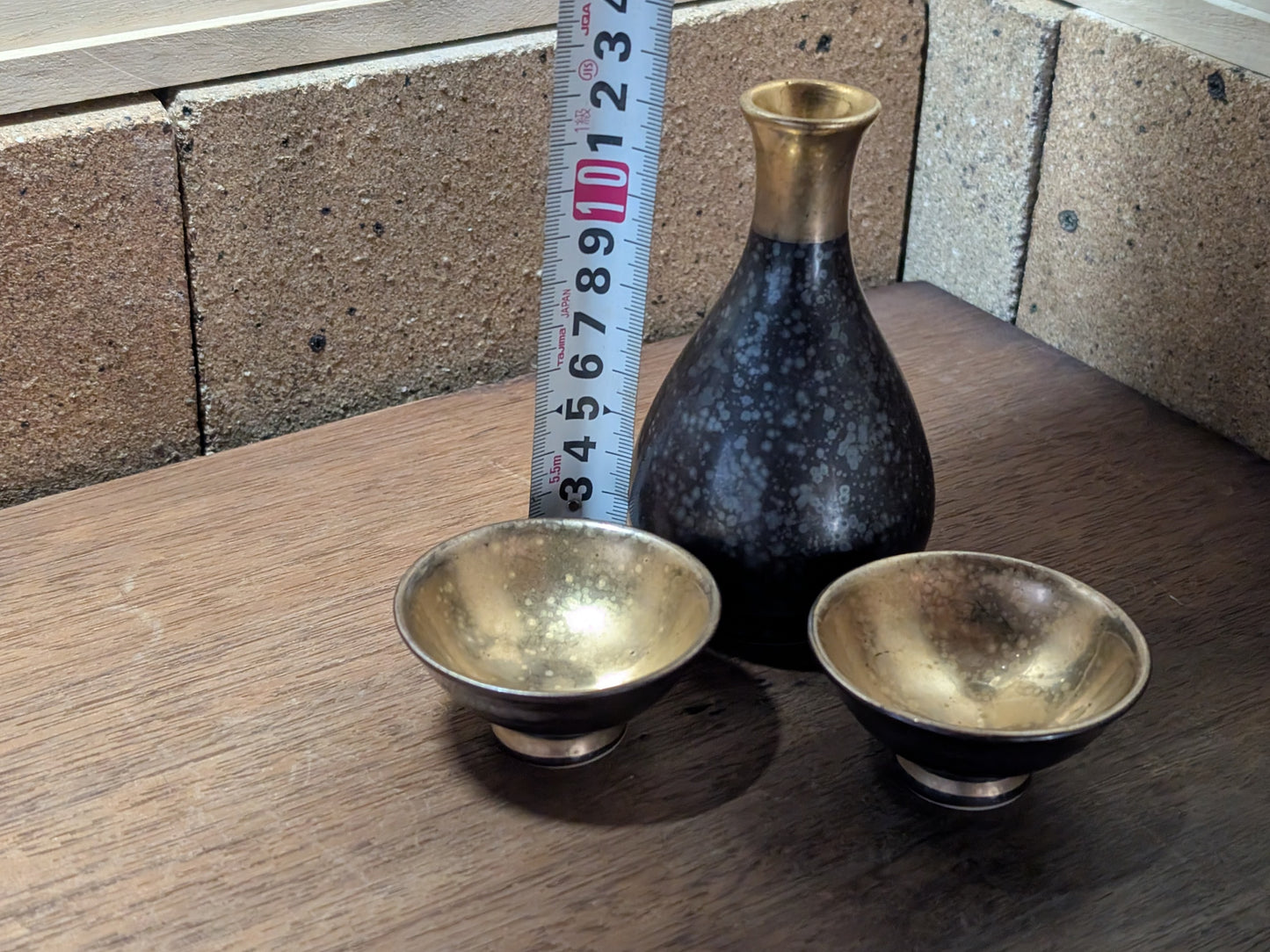 Vintage Japanese Sake Set Handmade Ceramic Gold Leaf Signed Artist Rare Full Set Japan