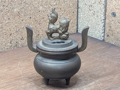 1950s Japanese Mini Incense Burner Brass Bronze Shishi Foo Dog Vintage Auction Japan