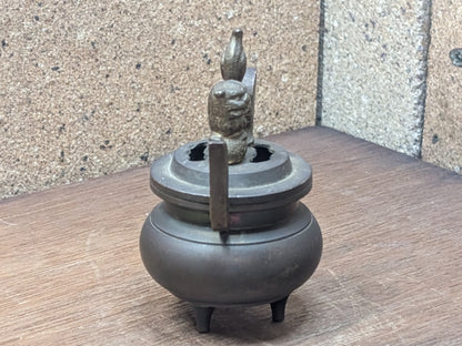 1950s Japanese Mini Incense Burner Brass Bronze Shishi Foo Dog Vintage Auction Japan
