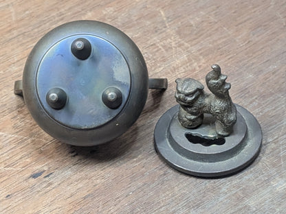 1950s Japanese Mini Incense Burner Brass Bronze Shishi Foo Dog Vintage Auction Japan