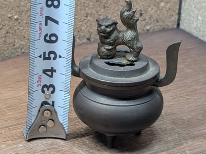 1950s Japanese Mini Incense Burner Brass Bronze Shishi Foo Dog Vintage Auction Japan