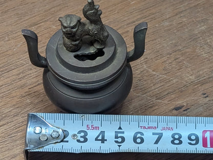 1950s Japanese Mini Incense Burner Brass Bronze Shishi Foo Dog Vintage Auction Japan