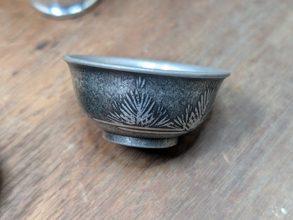 Japanese Tin Sake Set 1980s Tokkuri Tsugiyama Vintage Handmade