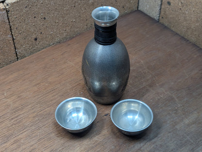 Japanese Tin Sake Set 1980s Tokkuri Tsugiyama Vintage Handmade