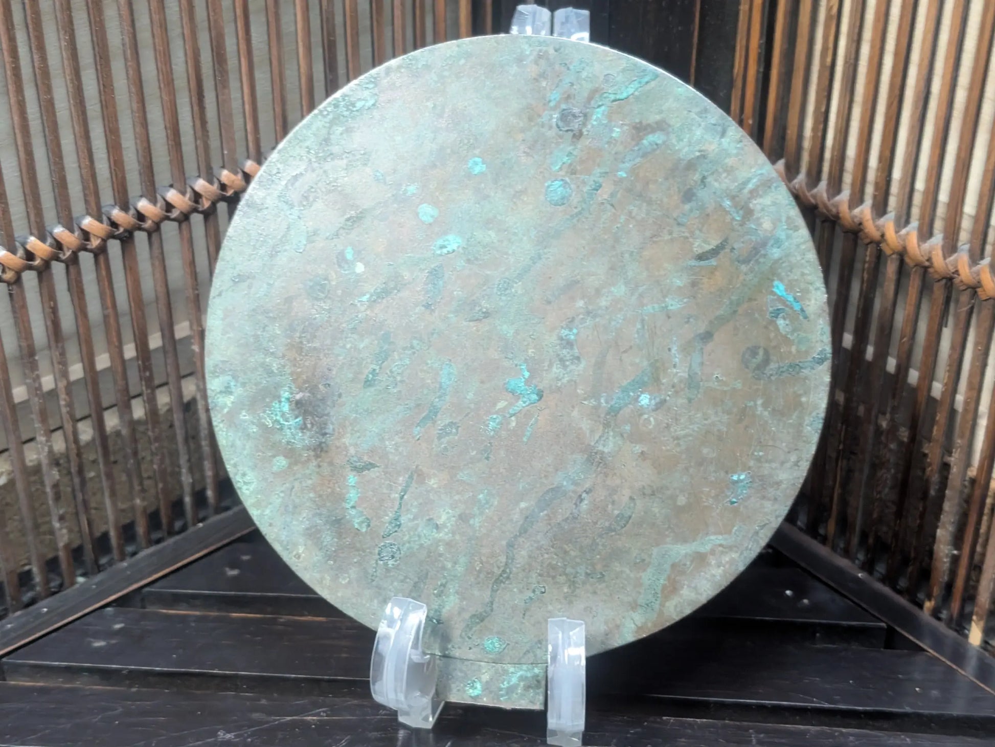 Japanese Antique bronze mirror 1800s Authentic Edo era mirror handmade hand engraved made in Japan (E11) 1900s store