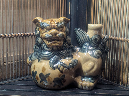Rare Okinawan Shisa Sake Bottle Handmade Japanese Folk Pottery Art