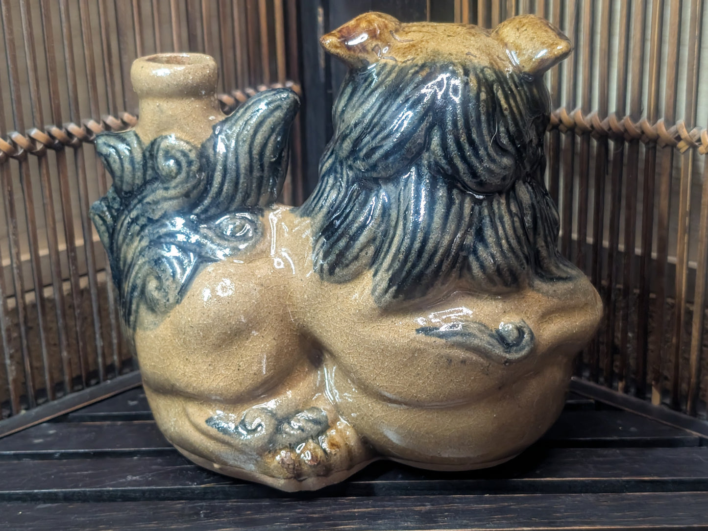 Rare Okinawan Shisa Sake Bottle Handmade Japanese Folk Pottery Art