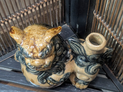 Rare Okinawan Shisa Sake Bottle Handmade Japanese Folk Pottery Art