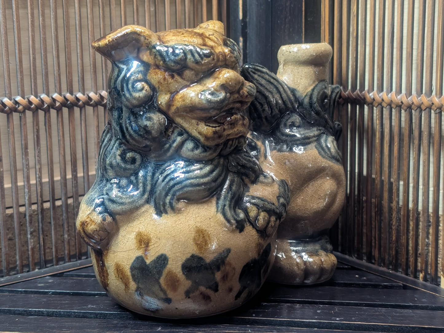 Rare Okinawan Shisa Sake Bottle Handmade Japanese Folk Pottery Art