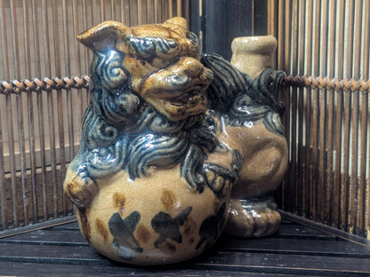 Rare Okinawan Shisa Sake Bottle Handmade Japanese Folk Pottery Art