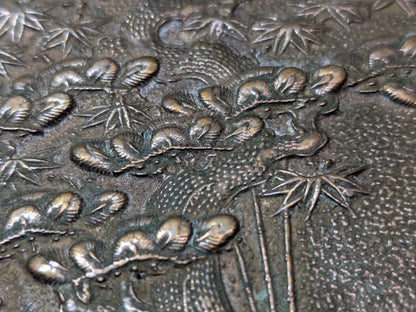 1800s Japanese Bronze Mirror Hand-Engraved Samurai & Bonsai Design Restored Antique