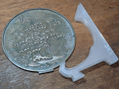 1800s Japanese Bronze Mirror Hand-Engraved Samurai & Bonsai Design Restored Antique